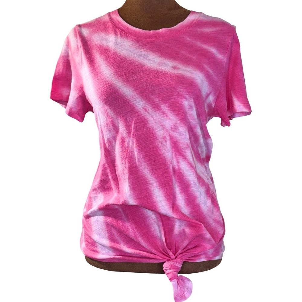 Sanctuary Tie Dye Front Tie T Shirt‎ Women XXS Pink White Y2K Stretch Casual Fun